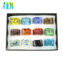 MC1004 New Fashion Rectangle Forme Murano Verre Bagues 12 pcs / boîte